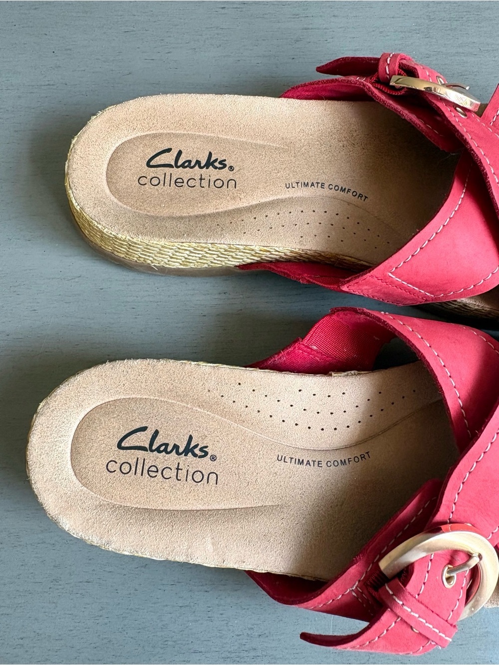 Clarks Collection Reileigh May Nubuck Red Crisscross Slide Buckle Sandal Sz 7.5 - Picture 5 of 12